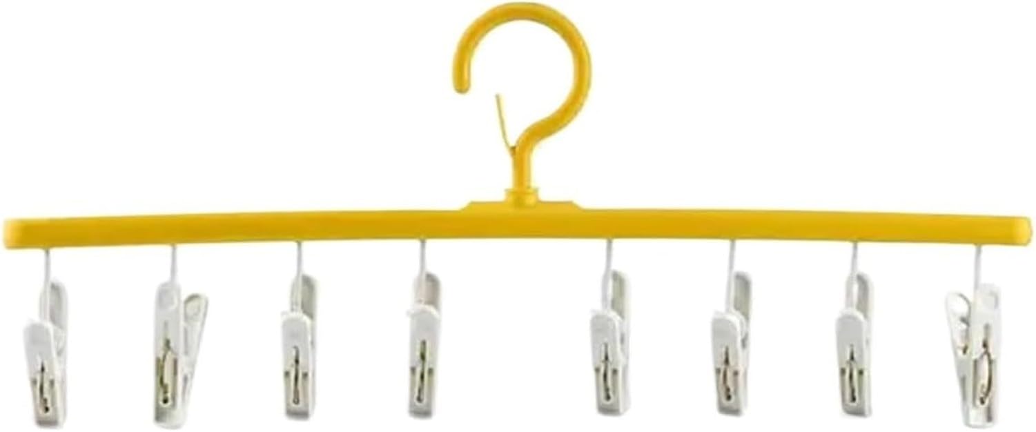 XIUNYIE Hangers Clothes Drying Hanger with 8 Clips 360 Degree Rotatable Windproof Plastic Laundry Hanger Underwear Durable for Suit Pink, Yellow, 1pcs