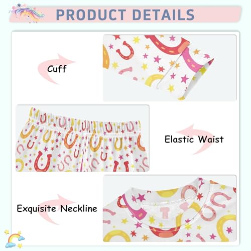 Pajama Sets Long Sleeve Colorful Horseshoes and Stars Soft Comfy Sleepwear 2 Piece PJS 3-8T4