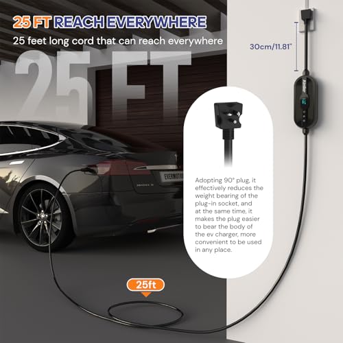 Level 1/2 Tesla Charger(WIFI APP/Plug-play), 16A, 25ft Cable ETL Certified, 240V NEMA 6-20P Plug & 120V 5-15P Adapter, NACS Connector, Portable Electric Car EV Charger for Tesla Models Y/X/3/S