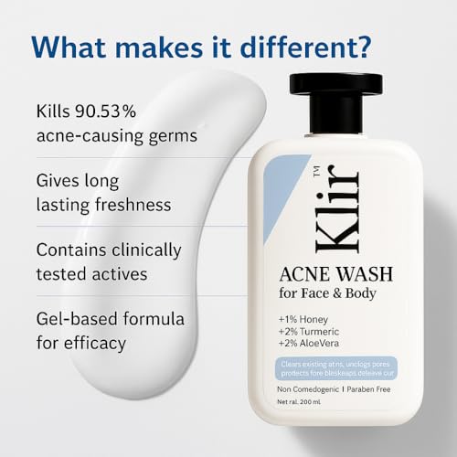 Image of Klir 2.5% Anti Acne Body Wash - Deep Cleanse Pores, Removes Acne, bumps & odour (2 * 200 ml)