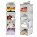 AOOWU Organizador Armario, Estantería Colgante de Tela con 4 Niveles y 12 Bolsillos, Bolsas Armario Plegables, Colgando Organizador de Tela para Ropa, Toallas, Ropa Interior y Sombrero（22*30*75cm）