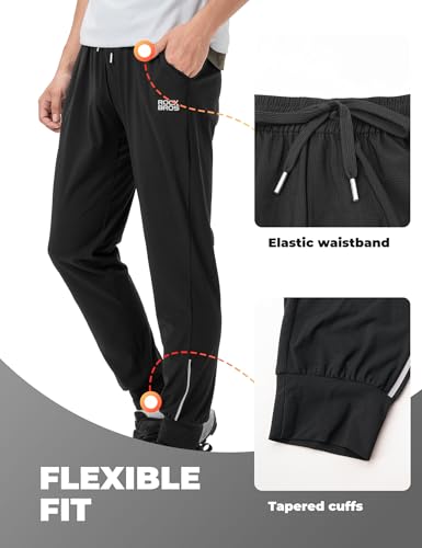 ROCKBROS Men’s Cycling Trousers Lightweight Breathable Quick-Drying Sport Cycling Pants Outdoor Pockets Reflective Jogging Pants Training Hiking MTB Running Trousers, Black L - Image 2