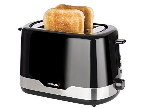 Korona 21232 Edelstahl Toaster Schwarz - 2 Scheiben Toaster mit Brötchenaufsatz sowie einer Auftau- und Aufwärmstufe