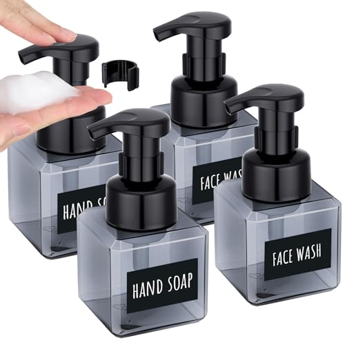 Image of Segbeauty Foam Soap Dispenser for Kitchen Sink 8.5oz, 4pcs Sqaure Foam Pump Bottle Set Gray 250ml, Small Plastic Foaming Soap Dispenser Bathroom, Leakproof Empty Foaming Pump Bottles with Stickers