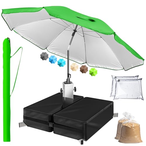 4smile Sonnenschirm mit Ständer im 3er-Set, Grün - Sonnenschirm Strand, inkl. Schirmhülle und befüllbarem Sonnenschirmständer - Strandschirm, Balkonschirm rund, höhenverstellbar knickbar