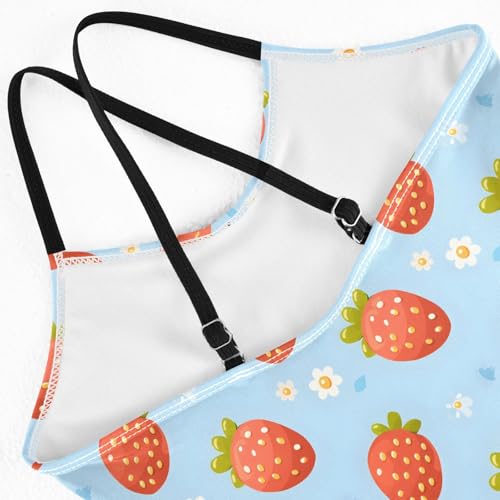 senya Girls Swimsuits One-Piece Swimwear Tie Bathing Suit Beach Summer Round Neck 4T Strawberries Daisies On Blue4