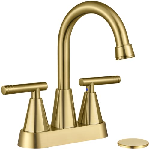 Cobbe Brushed Gold Bathroom Faucets 4-Inch Bathroom Sink Faucet 2 Handle Sink Faucet with Pop Up Drain and Water Supply Lines Gold