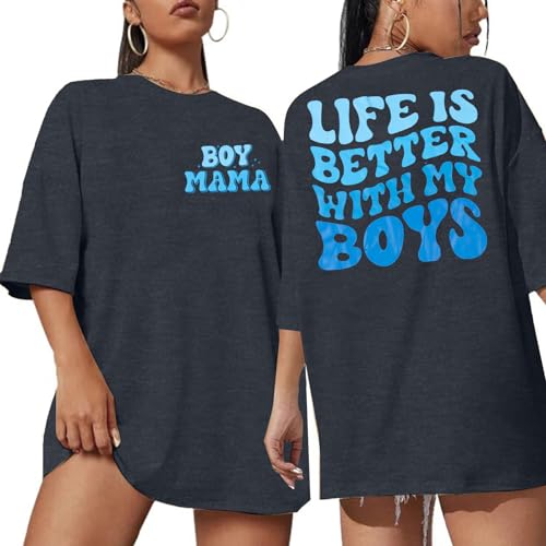 Image of MOUSYA Boy Mom Shirt Women Oversized Mamas Boy Tshirt Funny Boy Mama Life Graphic Tees Trendy Casual Short Sleeve Tops