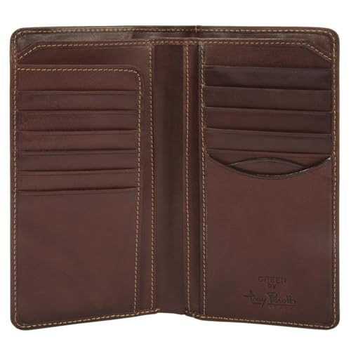 Tony Perotti Mens Italian Cow Leather Bifold Checkbook Breast Pocket Wallet in Brown