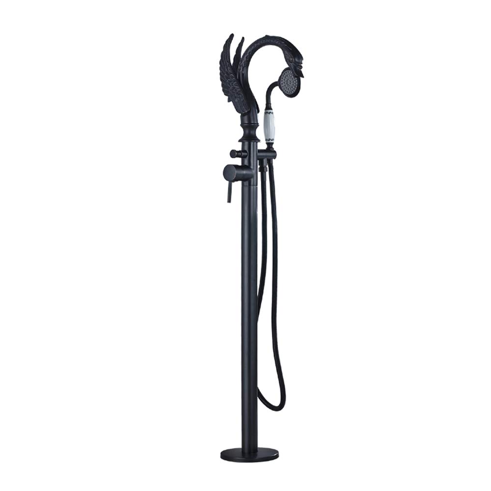 WOTZOV Swan Shape Bathtub Faucet Brass Freestanding Single Handle Floor Mounted Faucets With Handheld Shower Bath Tub Mixer Tap
