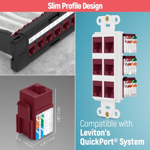 Image of Everest 90 Degree RJ45 cat6 Keystone Jacks Slim Profile 100-Pack Red | Compatible with 90 Angled Speed Termination Tool - easyJACK (B094WB91H3)