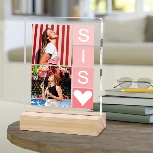 Image of Giftplease Customized Photo Frame with Text & Wooden Stand | Personalised Printed Photo Frame Gift for Sister | Birthday, Tabletop D cor | Customized Photo Gift (6x8 Inches) SIS 02