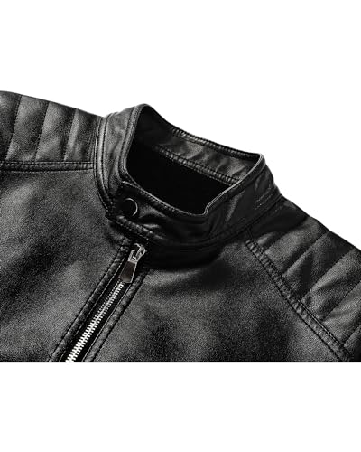 Image of Leather Jacket Men Black Slim Fit Motorcyle Lightweight