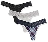 Tommy Hilfiger womens Cotton Fabric Underwear Panties, Multi-pack Thong Panties, Lg Tartan Navy Blue, Small US