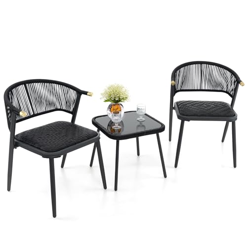 COSTWAY Rattan Gartenmöbel Set, Balkonset mit 2 Stühlen und...