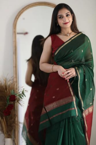 Image of SGF11 Women's Kanjivaram Soft Cotton Linen Silk Saree With Blouse Piece