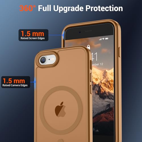 Image of SUPFINE Magnetic for iPhone SE Case 2022 (3rd) /2020 (2nd), iPhone 8 Case (Compatible with MagSafe) (Military Grade Drop Protection) Slim Translucent Matte Phone Case,Brown