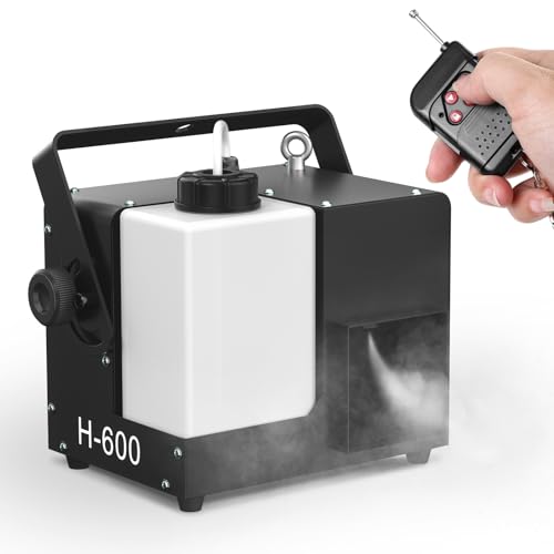 Máquina de humo de 600 W con control remoto inalámbrico, máquina de humo de calentamiento rápido para fiestas de Halloween, escenarios de DJ, bodas, uso interior y exterior, nebulizador portátil con salida densa de humo miniatura 1