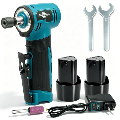 RhovixStar Right Angle Die Grinder - 12V Cordless 4-Speed Power Die Grinders Max 24500RPM 1/4 Angle Die Grinder Kit with 2.0Ah Battery & Charger for Gasket Removal Grinding Polishing