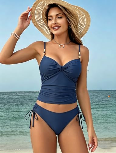 Image of ZAFUL Tankini Swimsuits for Women Tummy Control High Waisted Twist Front Ruched Two Piece Bathing Suit