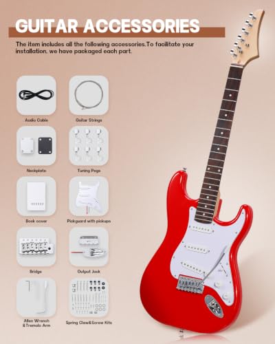 Image of Leo Jaymz DIY ST Style Electric Guitar Kits,Spray-painted Mahogany Body,Laurel Wood Fingerboard and Maple Neck, including all Components (ST-Carnival Red New)