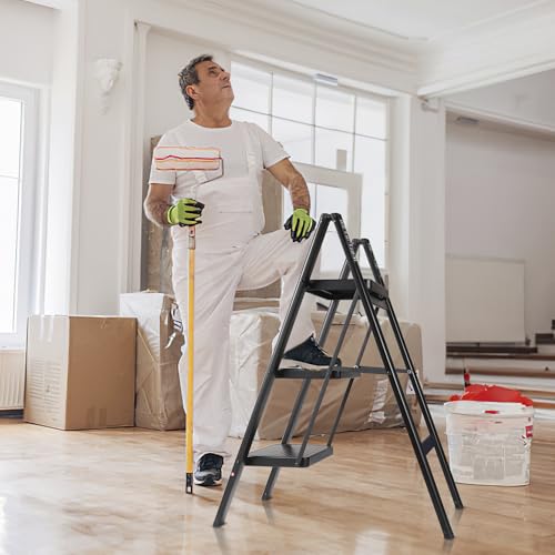 Flygeneral 3 STEP LADDER Black Iron Folding Ladder Stool thumb #2