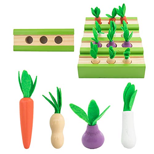ONEST 4 Sets Wooden Montessori Toys for Toddlers Age 1-3, Carrot Peanut Onion Vegetable Harvest Shaped & Size Matching Game Fine Motor Skill Wooden Toys, Baby Preschool Learning Best Gift