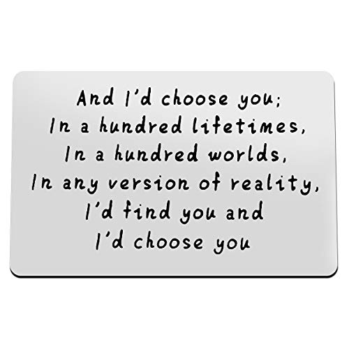 Engraved Wallet Insert Card Husband Gifts from Wife Boyfriend Gifts Anniversary Valentines Gifts for Men I'd choose you Metal Cards Birthday Card Gifts for Husband Wedding Day Gift for Groom Fiance