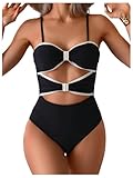 Verdusa Women's Cut Out Colorblock One Piece Swimsuit Tie Back Swimwear Bathing Suit Black Large