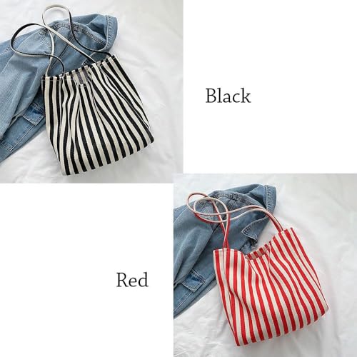 Shopping Bag Large Capacity Handbag Underarm Portable Striped Female Totes(black)3