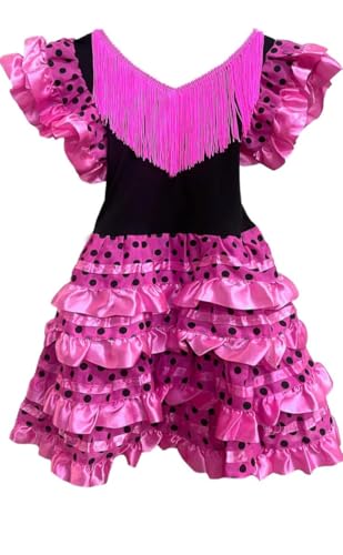 Genérico Disfraz Sevilliana cordobesz niña, Disfraz Flamenca Sevillana Bebe Niña y Chica, Trajes Flamenca Sevilliana Niña con Diseño de Lunares Rosa (Rosa, 6 años)