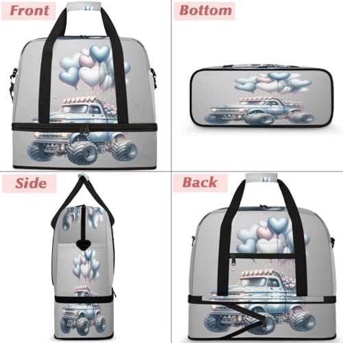 Monster Truck Balloon Travel Duffel Bags for Women & Men Large Sports Gym Bags Foldie Weekender Overnight Bag Carry On Tote Bag With Shoe Compartment Personal Item Luggage for Travel Sports Gym3