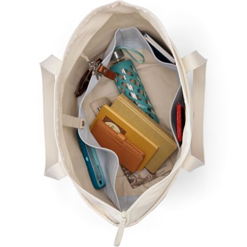 Image of Lands' End Open Top Canvas Tote Bag | 100% Cotton Canvas, Five Pockets, Key Strap, Water-Resistant Base, Stands Upright, Beach Bag, Travel Tote, Grocery Tote