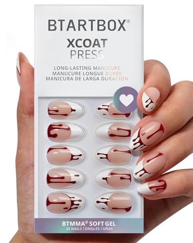 BTArtbox French Tips Press On Nails - Blood Drip, Bloody Short Al...