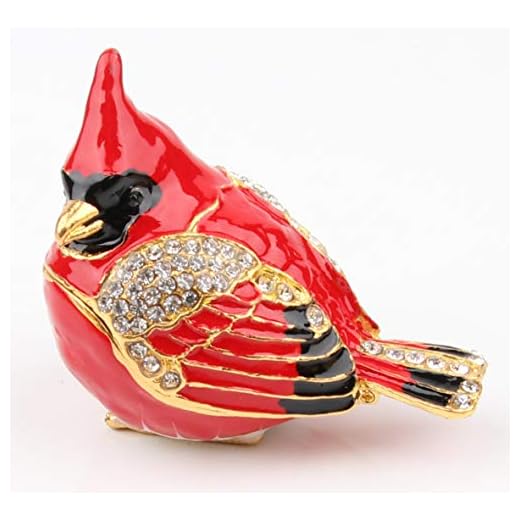 Cardinal Bird Trinket Box Metal Enameled Animal Figurines Collectable Wedding Jewelry Ring Holder Organizer