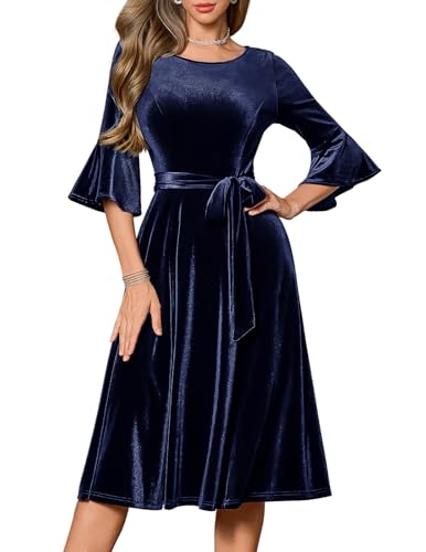 Image of HomRain Women's Church Dresses Modest Bell Sleeve Wedding Guest Cocktail Tea Party Vintage Evening Dress
