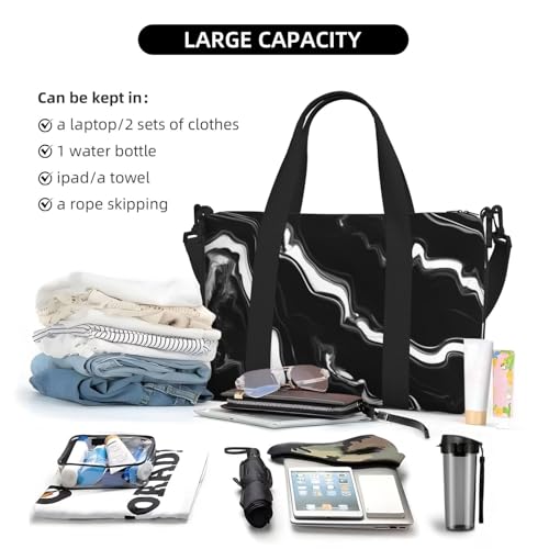 Black White Marble Print Print Hand Travel Bag,Gym Bag,Weekend Travel Overnight Bag,Tote Bag Sports Bag For Women Men4