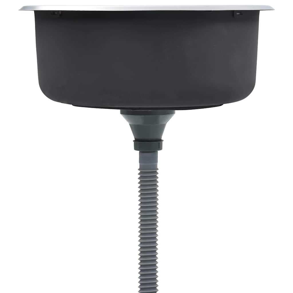 Fregadero empotrable de acero inoxidable con sifón y sifón, fregadero redondo de 42 x 16 cm, resistente a los arañazos, con desagüe y rebosadero, ideal para cocina, lavadero, exterior y
