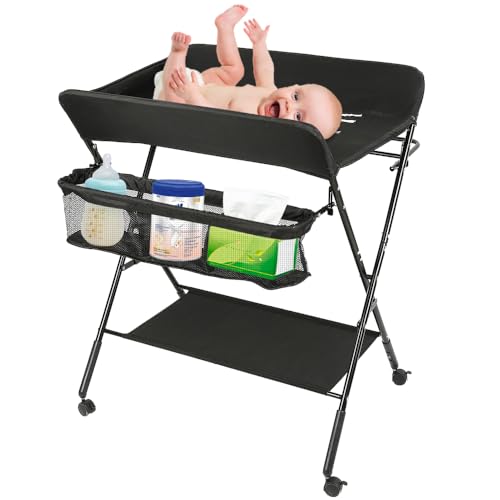 Baby Wickelkombi - klappbare Wickelkommode, mobiler Wickeltisch mit Wickelauflage, Sicherheitsgurt und Ablagefächern, platzsparend & stabil 80 * 66 * 98cm (Schwarz) Baby Wickelkombi - klappbare Wickelkommode, mobiler Wickeltisch mit Wickelauflage, Sicherheitsgurt und Ablagefächern, platzsparend & stabil 80 * 66 * 98cm (Schwarz)