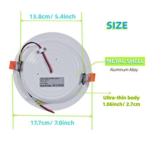 Dc 12V Led Recessed Ceiling Light Cool White 720 Lumen Super Slim Led Panel Light 7" 8W Aluminum Downlights Cutout Diameter Φ5.4Inch For Rv Boat Trailer (6 Pack) #TOP1