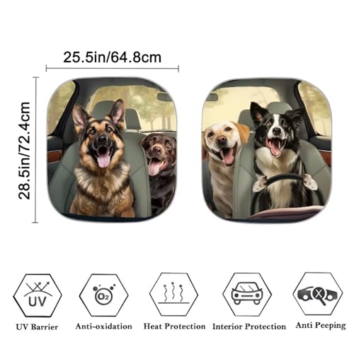Image of Driving Dogs Car Windshield Sun Shade 2-Piece Foldable Car Windshield Sun Shade Car Sunscreen Blocks UV Rays and Keeps Vehicle Cool Universal Car Accessories Decoration