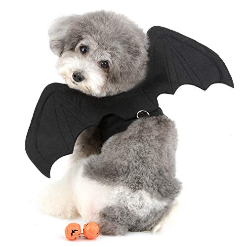 Ranphy Halloween Costumes for Small Dogs Cat Bat Harness with D Ring Puppy Bat Wings Cosplay Costume Clothes with Two Bells Pet Dress Up Accessories for Party M