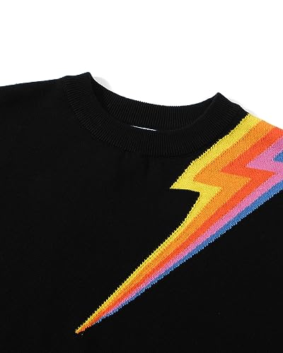 OXKnit Women's 1960s Retro Knit Long Sleeve T-Shirts, Lightning Pattern Crewneck Casual Knit Top3