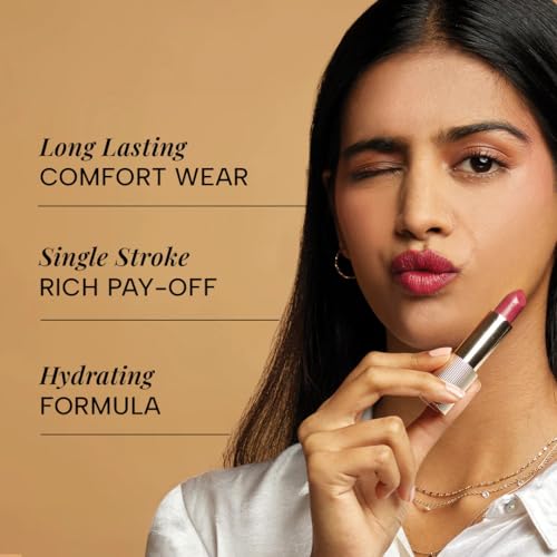 Image of RAS Luxury Oils Lumiere Satin Matte Lipstick | 8-Hr long stay Creamy Matte, Non-Drying, Lightweight & Pigmented | Natural infusion of Argan & Avocado | Vegan, Cruelty-Free