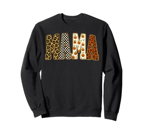 Mama Halloween Leopard Checkered Funny Halloween Mom Women Sweatshirt