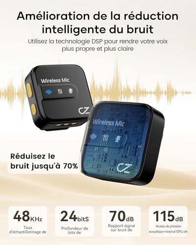 Microphone sans fil Android et lPhone CZOCPOS mini micro cravate réduction bruit - 5