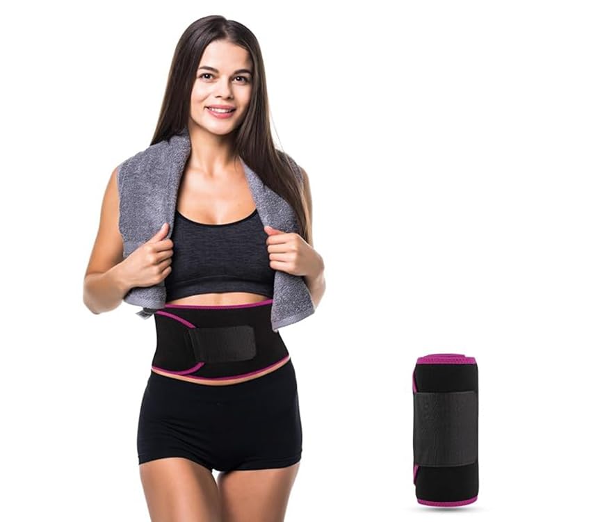 Radhekunj Fitness Sweat Slim Belt for Women, Tummy Trimmer Body Shapewear, Sauna Waist Trainer, Adjustable, Black and Pink,hot Shapewear-image-3