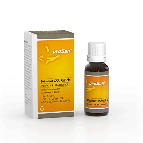 proSan Vitamin D3+K2 Öl (20ml) |Tropfen in Bio-Olivenöl | hochdosiert & hoch bioverfügbar | 100% NATÜRLICHES K2 MK7 All-Trans | Vegetarisch & ohne Zusatzstoffe | in Deutschland hergestellt Cover
