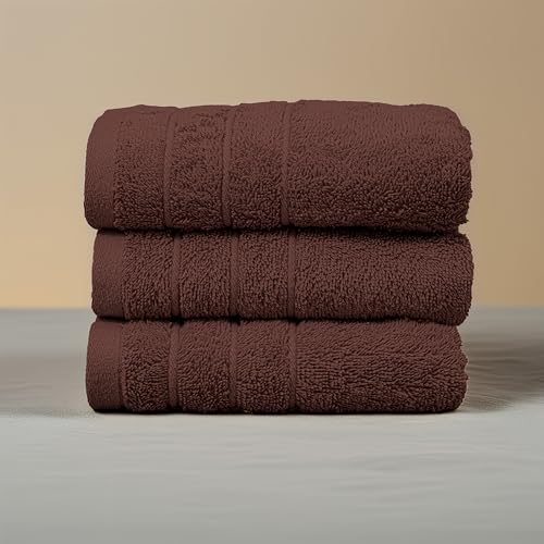 Image of Tens Towels Pack of 6 Hand Towels, 100% Cotton, Lighter Weight, Quick to Dry, 16 x 28 Inches, Super Soft & Absorbent, Perfect for Bathroom & Kitchen (Brown)
