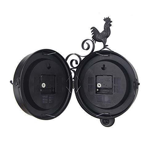 Amazlife Garden Wrought Iron Wall Clock, Outdoor Double-Sided Rooster Design Wall Hanging Clock With Bell, Vintage Roman Wall Clock For Garden Home Decoration (Black) #TOP5